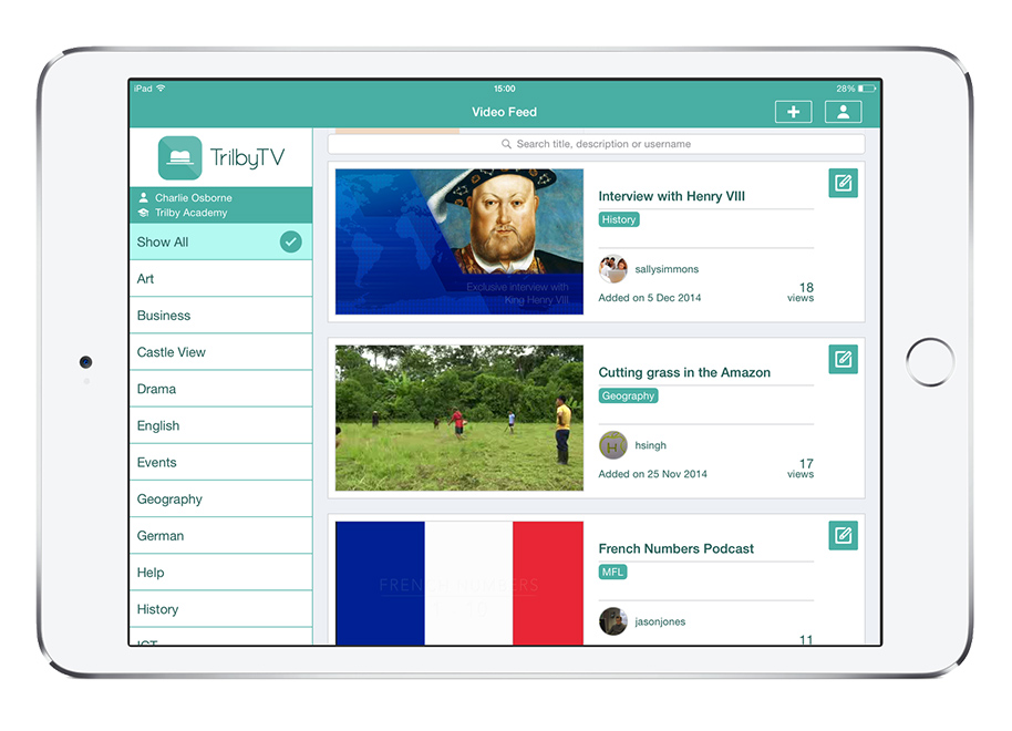 TrilbyTV app on an iPad
