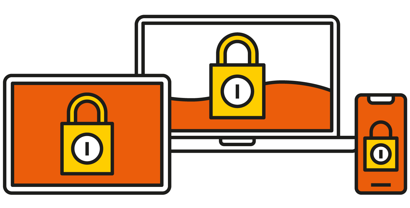 Illustration of a secure iPad and MacBook