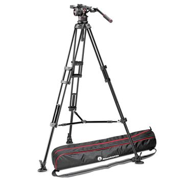 Manfrotto Nitrotech N12 Video Head w/ Twin Leg Tripod Middle Spreader image 1